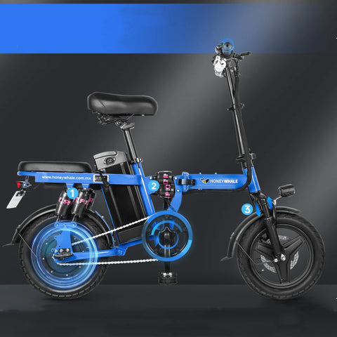 Honey Whale S6 Pro-S Elektrisches Fahrrad - 350W Motor 48V15AH Batterie 50KM Reichweite Scheibenbremse - Blau