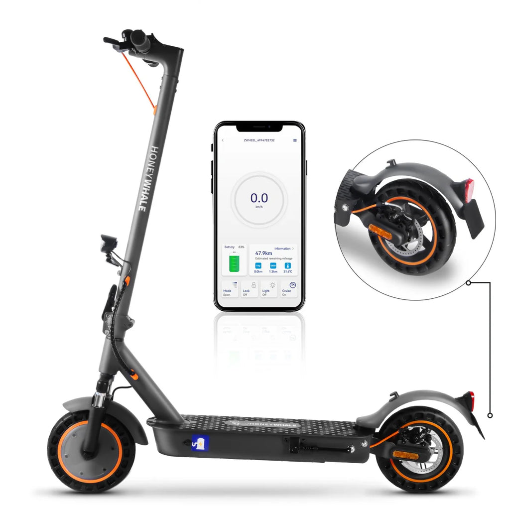 Trottinette électrique Honey Whale E9 MAX avec certificat d'homologation ABE - Moteur 450W Batterie 36V10AH Autonomie 40KM Frein à disque - Noir