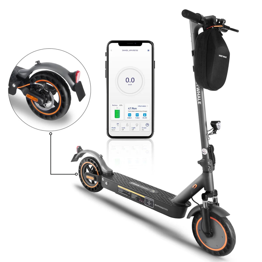 Trottinette électrique Honey Whale E9 MAX avec certificat d'homologation ABE - Moteur 450W Batterie 36V10AH Autonomie 40KM Frein à disque - Noir