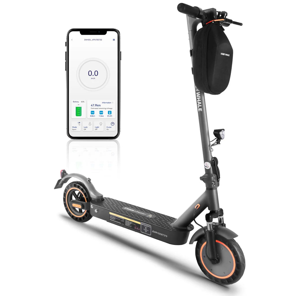 Trottinette électrique Honey Whale E9 MAX avec certificat d'homologation ABE - Moteur 450W Batterie 36V10AH Autonomie 40KM Frein à disque - Noir