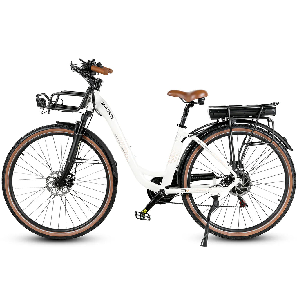 SAMEBIKE RS-A07 Vélo électrique – Puissance 500 W, Batterie 36 V, 13 Ah, Autonomie 40 km, Frein à disque mécanique – Blanc