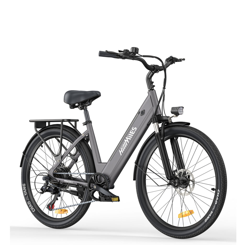 HillMilES MileCity 1 E-Bike - 250W Motor 36V13Ah Battery 26 Inch Tires Mechanical Disc Brakes - Gray