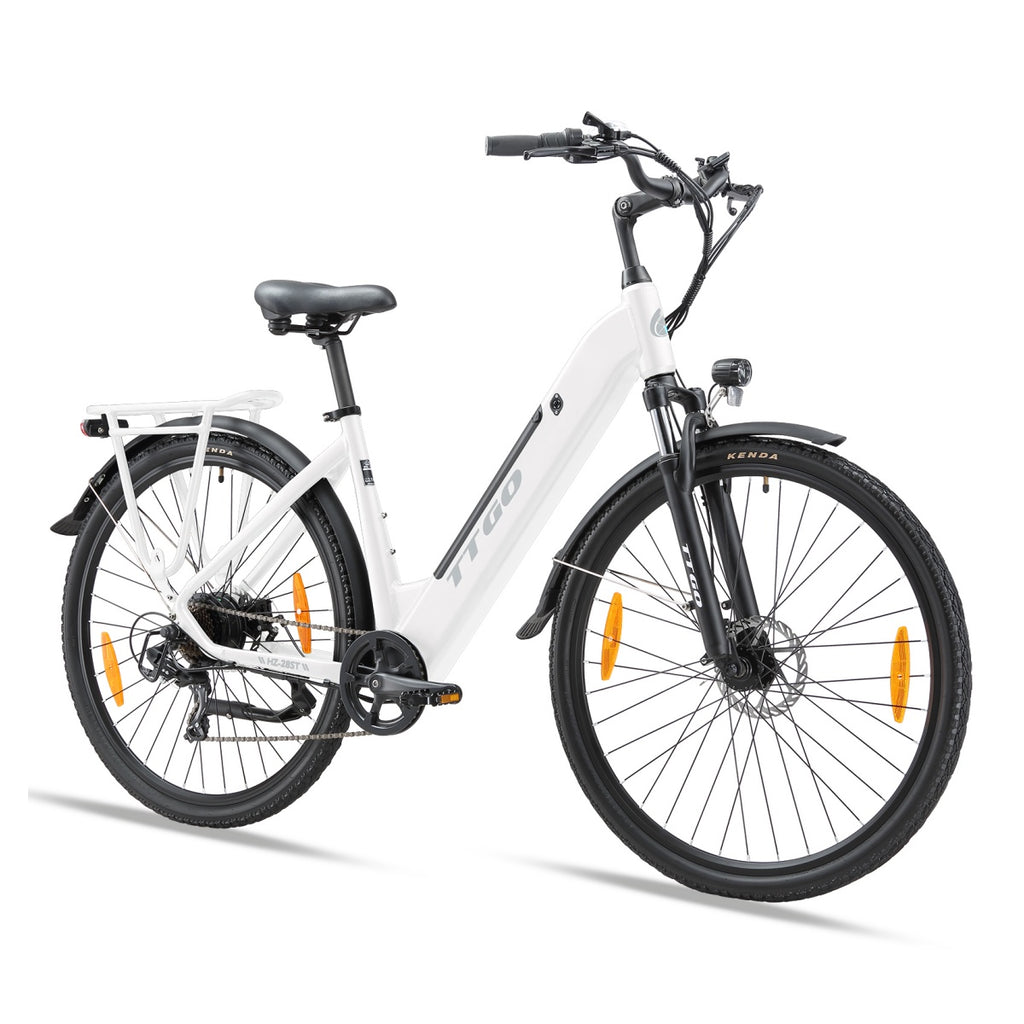 TTGO HZ-28ST Vélo électrique - Moteur 250W Batterie 36V20AH Pneus 28 pouces Freins à disque mécaniques - Blanc