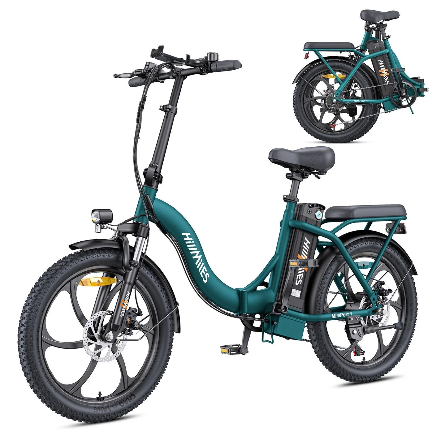 HillMiles MilePort 1 E-Bike – 250W Motor 36V13Ah Battery 20 Inch Tires Mechanical Disc Brake - Green