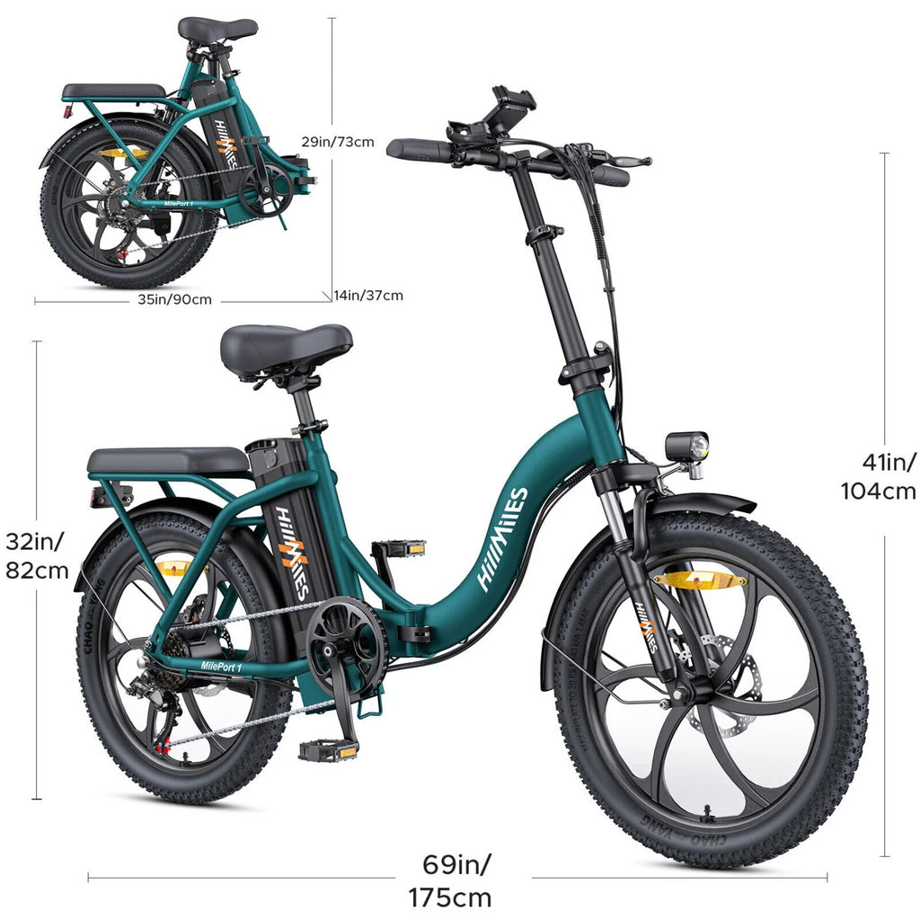 HillMiles MilePort 1 E-Bike – 250W Motor 36V13Ah Battery 20 Inch Tires Mechanical Disc Brake - Green