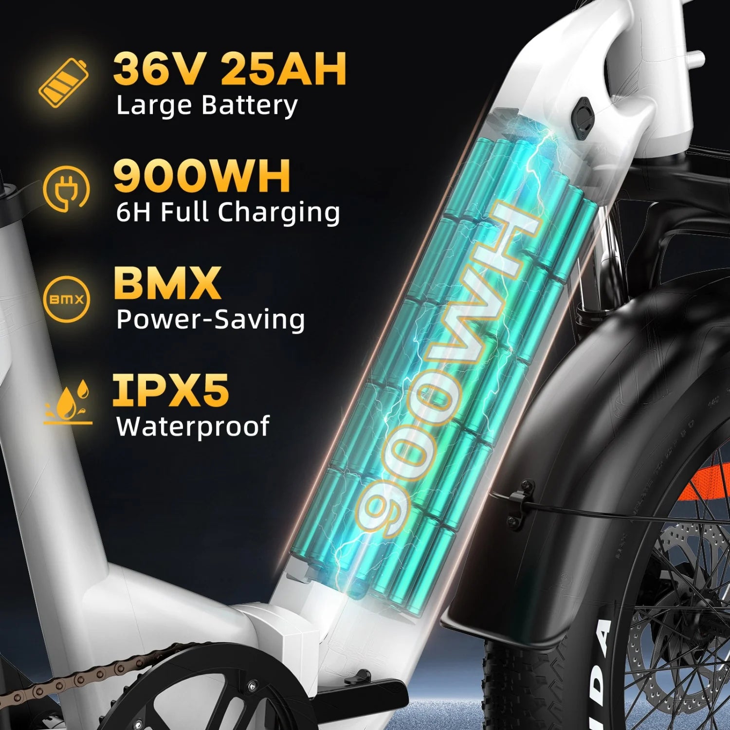 TTGO F6 Vélo électrique - Moteur 250W Batterie 36V25AH Pneus 20 pouces Freins hydrauliques - Blanc-Vert