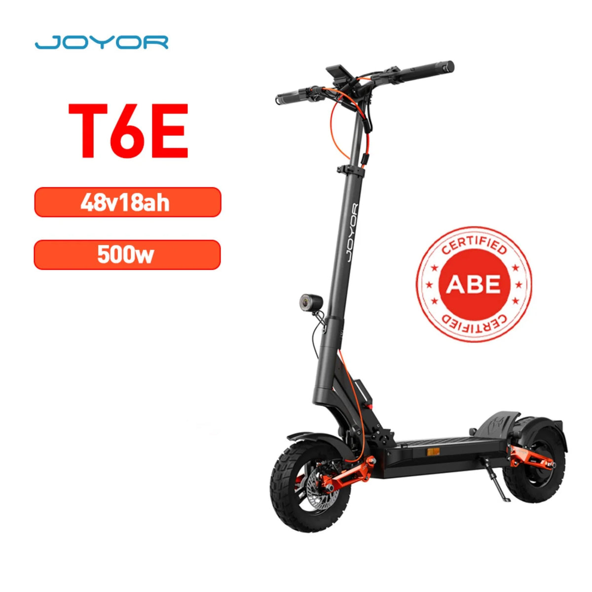 JOYOR T6E Elektroroller ABE-Zertifizierung - 500W Motor 48V18AH Akku Faltbar 10" Offroad Reifen - Schwarz