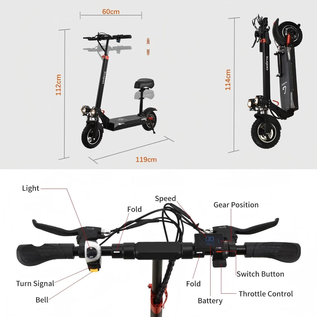 Trottinette électrique KUGOO M4 PRO - 500W Siège amovible Pneus de 10 pouces Pliable - Noir