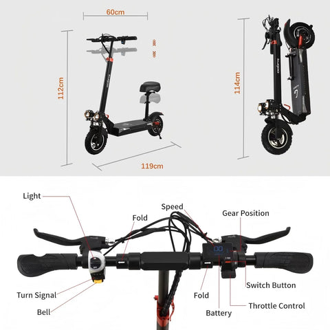 Elektroroller KUGOO M4 PRO - 500W Abnehmbare Sitze 10-Zoll-Reifen Klappbar - Schwarz