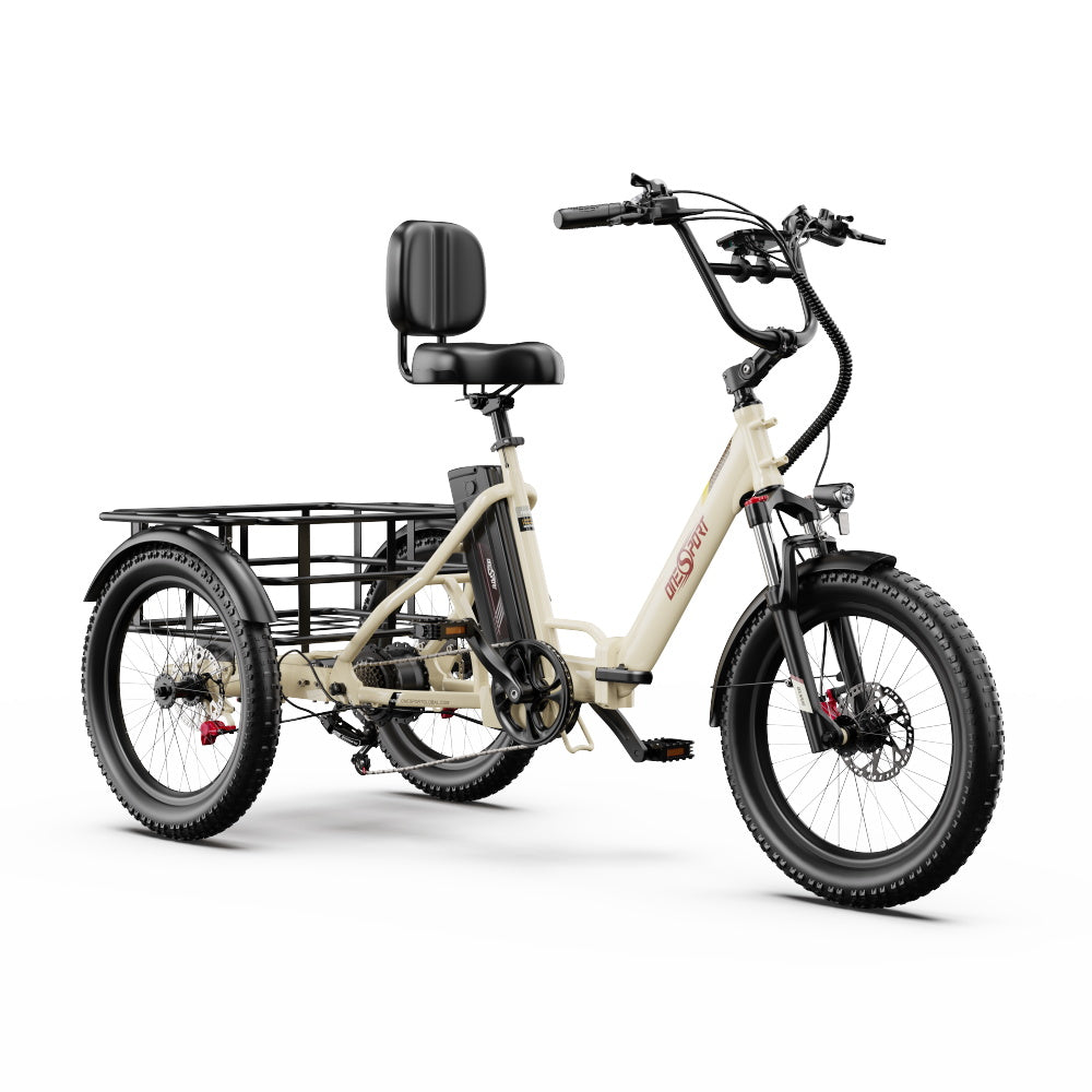 Electric Tricycle ONESPORT OT30 PRO - 500W Motor 48V18AH Battery 20 Inch Wheels Disc Brake – Beige