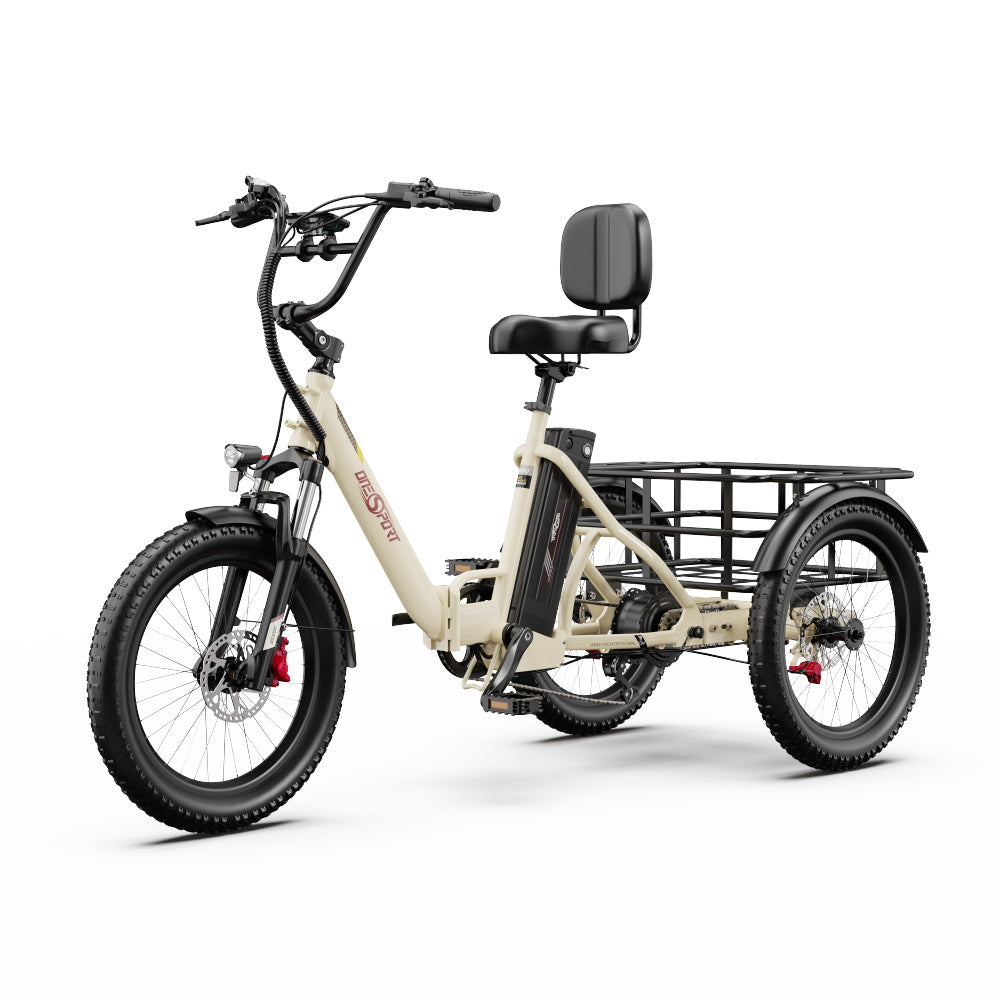 Electric Tricycle ONESPORT OT30 PRO - 500W Motor 48V18AH Battery 20 Inch Wheels Disc Brake – Beige