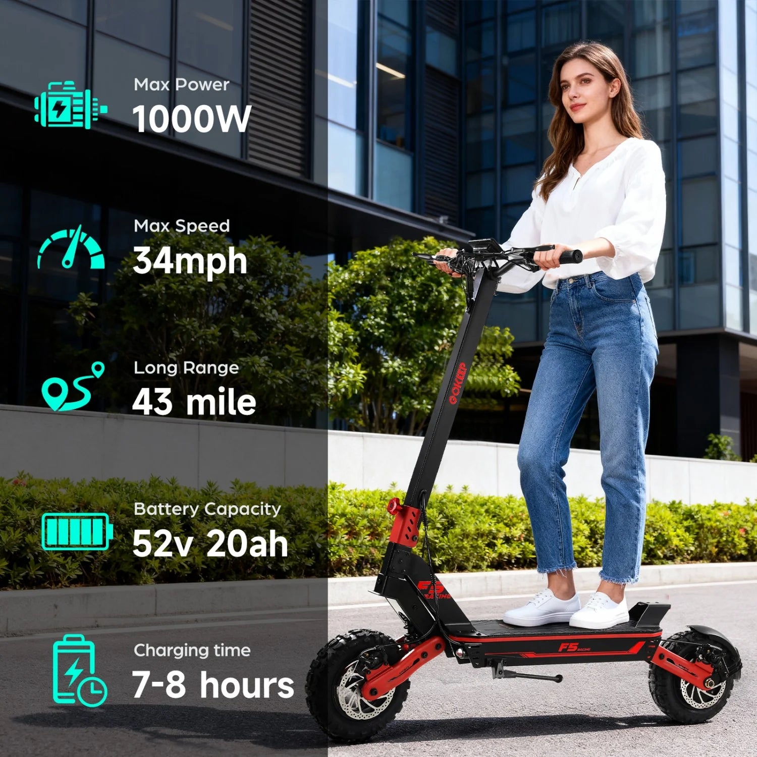 Rotes E-Bike 1000W 52V20Ah 43 Meilen Dualfederung