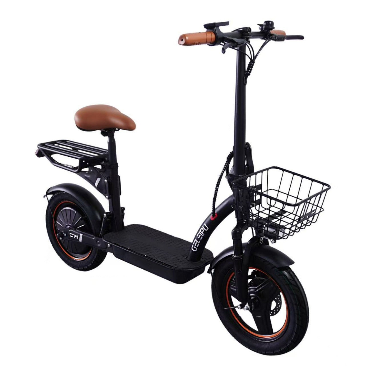 GELEIPU C14 Elektroroller - 500W 48V17.5Ah 14 Zoll E-Scooter mit mechanischer Scheibenbremse Eisenrahmen - Schwarz