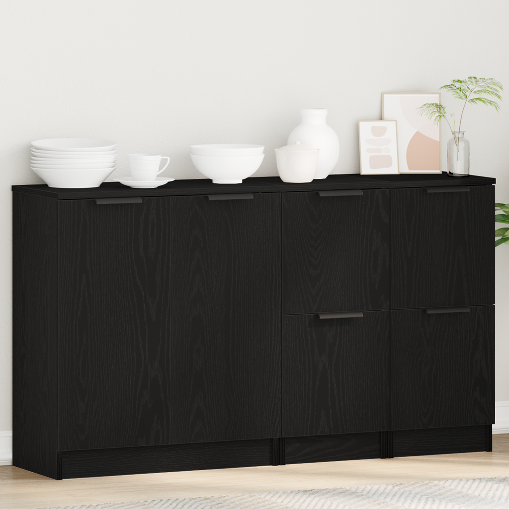 vidaXL Sideboard 3 pcs Schwarz Eichen-Optik Holzwerkstoff