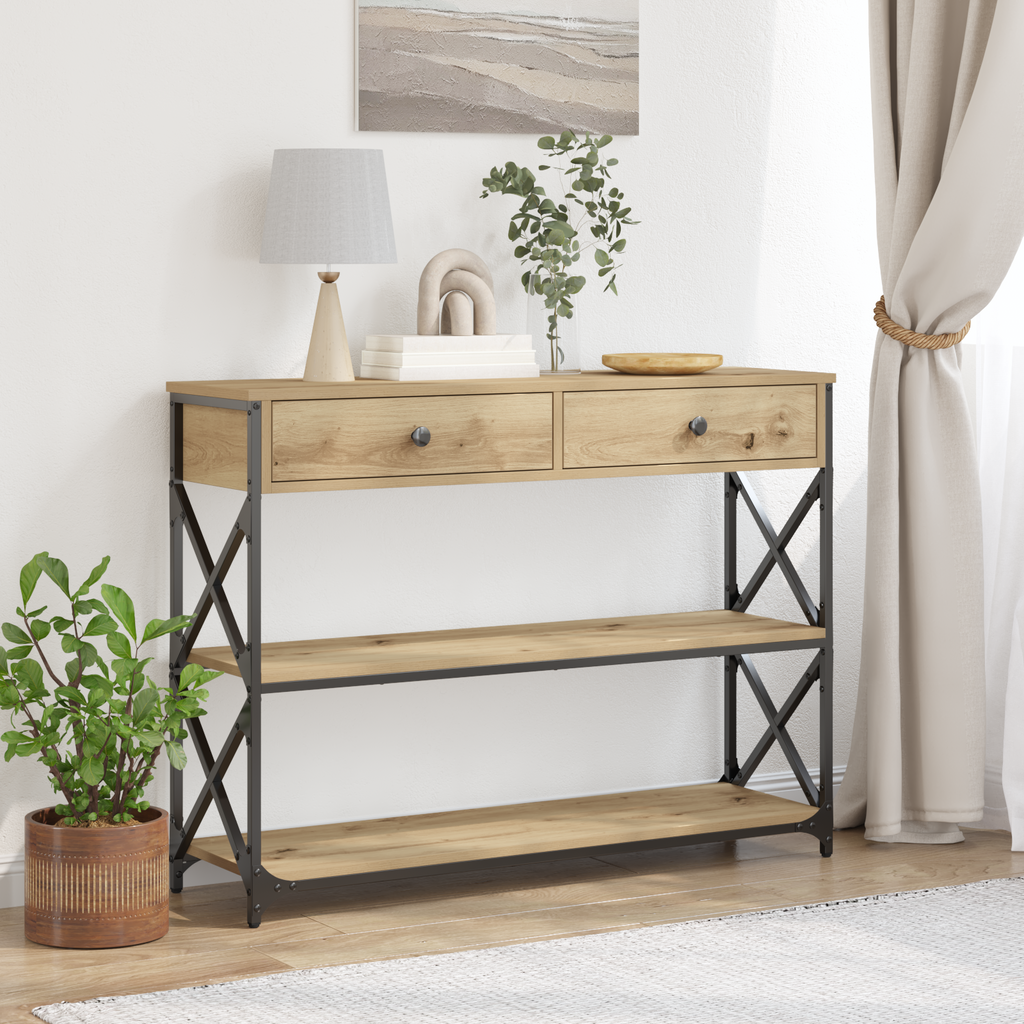 vidaXL Konsole Tisch mit Schubladen Artisan-Eiche 100 x 28 x 75 cm