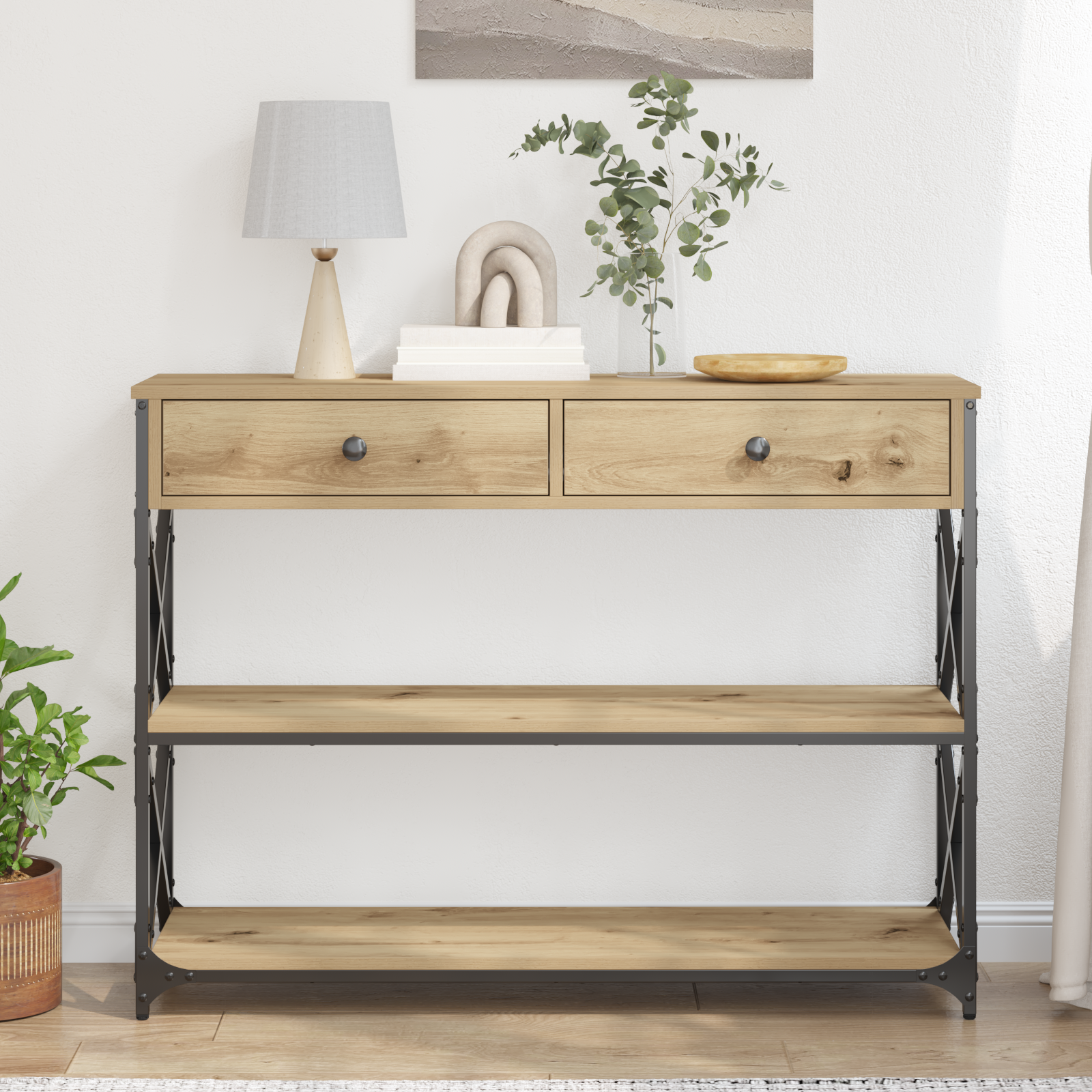 vidaXL Konsole Tisch mit Schubladen Artisan-Eiche 100 x 28 x 75 cm